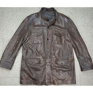 Rocha John Rocha Men's Vintage Button Up Long Sleeve‎ Leather Jacket Size XL